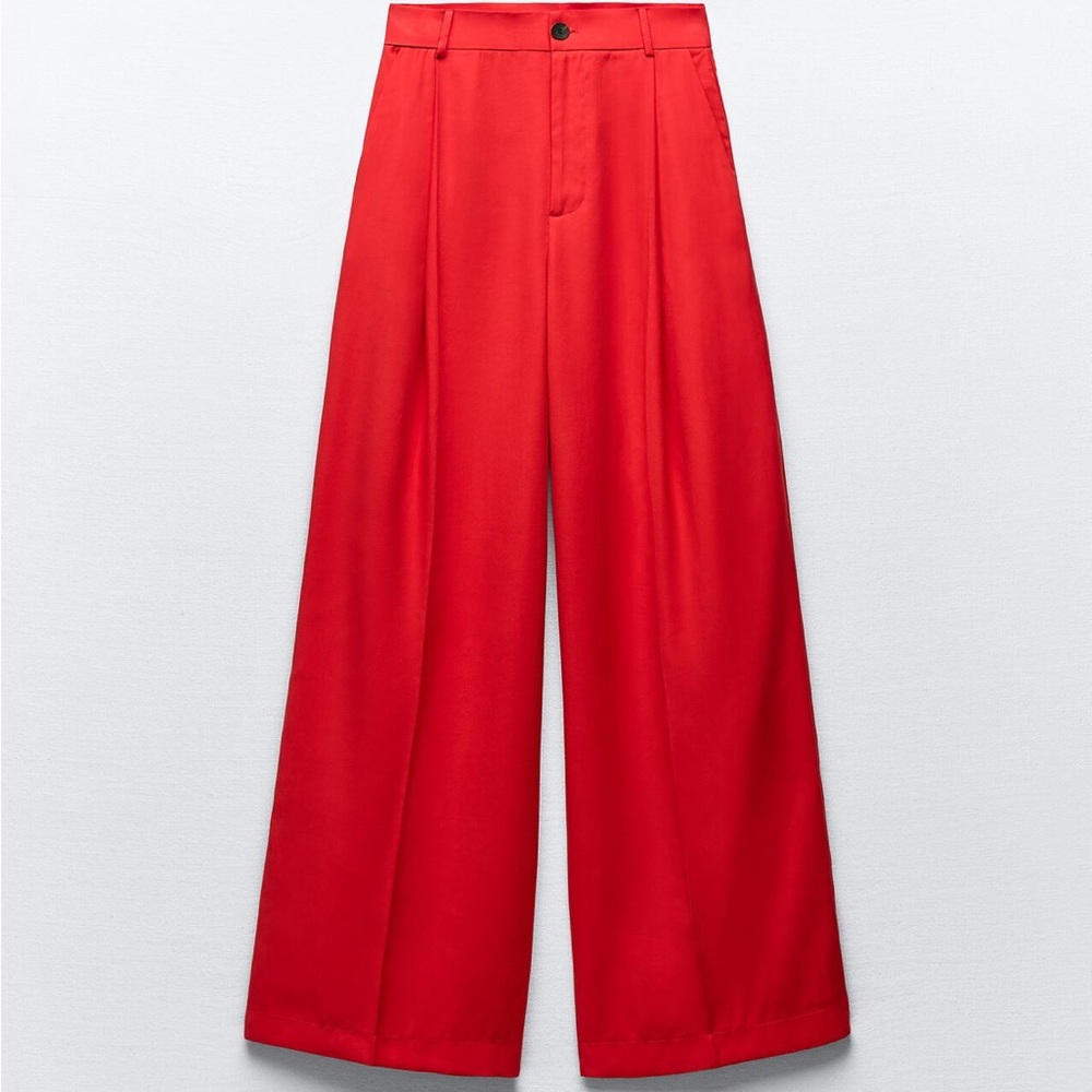 Zara Red Wide-Leg Men's Pants